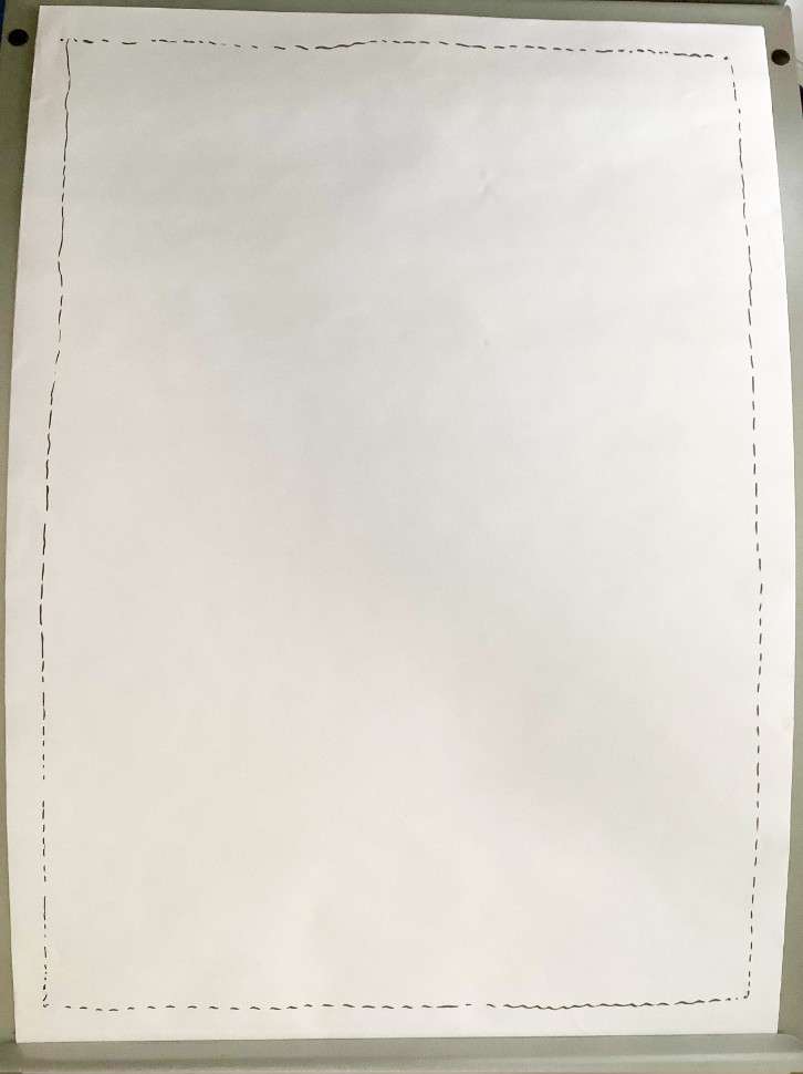 Das Bild zeigt ein komplettes Flipchart. Dort sind am Rand gestrichelte Linien eingezeichnet, die den Abstand und den Rand gewährleisten.