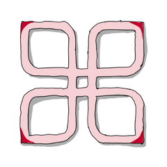 Das Bild zeigt eine einfache Zeichnung aus vier abgerundeten Formen. Sie sind wie kleine Felder angeordnet und bilden zusammen ein Quadrat. In der Mitte berühren sich die Formen leicht. Eine feine Linie verbindet sie. Außen ist ein roter Rahmen zu sehen, der alles umgibt. Die vier Felder stehen für verschiedene Menschen oder Perspektiven. Der Rahmen außen zeigt Schutz und Halt. Alles bleibt in einem sicheren Bereich. Das Bild passt gut zur Coachingausbildung Systemischer Business Coach - geschützter Raum. Es macht deutlich, dass du in der Ausbildung in einer sicheren Umgebung lernst, dich öffnest und dich zeigen kannst