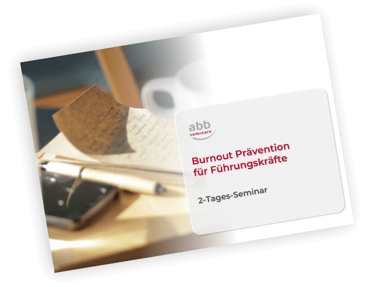 Das Bild zeigt das Titelbild der PDF vom Angebot Burnout Prävention Training für Führungskräfte.