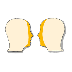 Das Bild zeigt zwei stilisierte Kopfprofile, die sich direkt gegenüberstehen. Die Gesichter sind einander zugewandt, als würden die beiden Personen miteinander sprechen oder aufmerksam zuhören. Die Darstellung ist schlicht gehalten und konzentriert sich auf den Austausch zwischen Menschen. Die warmen Farben und die klare Form vermitteln Nähe, Verständnis und Verbindung. Das Motiv passt gut zum Thema NLP Ausbildung Kommunikation. Es verdeutlicht, wie Menschen lernen können, Gespräche bewusster zu führen, Missverständnisse zu reduzieren und Beziehungen durch wertschätzende Kommunikation zu stärken. Die gegenüberstehenden Profile symbolisieren aktives Zuhören, gegenseitiges Verständnis und den erfolgreichen Austausch im beruflichen und privaten Alltag.