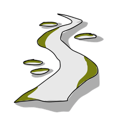 Das Bild zeigt ein handgezeichnetes Symbol eines geschwungenen Weges, der sich durch eine Landschaft nach vorn zieht. Der Weg verläuft in sanften Kurven und führt Schritt für Schritt in die Ferne. Kleine grüne Flächen am Wegesrand lockern das Bild auf und stehen für Wachstum, Orientierung und kontinuierliche Entwicklung. Das Symbol vermittelt den Eindruck eines klaren Lernweges mit aufeinander aufbauenden Etappen. Das Motiv passt gut zum Thema Blended Learning Ausbildung – Lernprozesse konzipieren. Der Weg steht sinnbildlich für die Planung eines durchdachten Lernprozesses, bei dem sich Präsenzphasen, Online-Lernen und Selbstlernzeiten sinnvoll ergänzen. Teilnehmende lernen, Lernschritte logisch aufeinander aufzubauen, passende Methoden auszuwählen und Lernziele gezielt zu erreichen. So entstehen strukturierte, abwechslungsreiche und praxisnahe Lernprozesse, die nachhaltiges Lernen fördern.