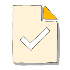 Das Bild zeigt ein handgezeichnetes Symbol eines Dokuments mit einer umgeknickten Ecke. In der Mitte des Blattes befindet sich ein großes Häkchen. Das Symbol steht für Planung, Struktur und erfolgreich abgeschlossene Aufgaben. Es vermittelt den Eindruck, dass Inhalte sorgfältig vorbereitet und überprüft wurden. Das Motiv passt gut zum Thema Blended Learning Ausbildung – Trainings designen. Das Dokument mit dem Häkchen symbolisiert die Entwicklung durchdachter Lernkonzepte, die Präsenzphasen und digitale Lernangebote sinnvoll miteinander verbinden. Teilnehmende lernen, Trainings Schritt für Schritt zu planen, klare Lernziele festzulegen und abwechslungsreiche Lernformate zu gestalten. So entstehen praxisnahe und wirkungsvolle Trainings, die den Lernerfolg nachhaltig unterstützen.